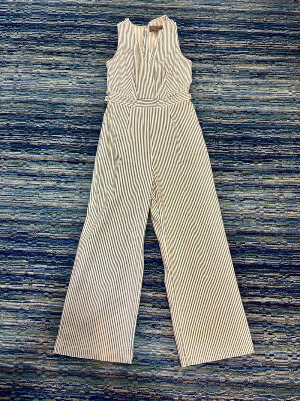 J. Crew Point Sur Railroad Stripe Wide-Leg Jumpsuit - White/Navy (NWT)
